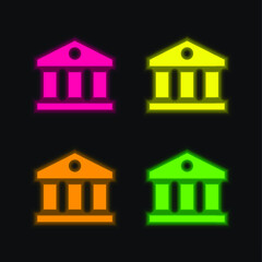 Bank four color glowing neon vector icon