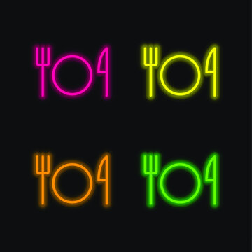 Basic Restaurant Sign four color glowing neon vector icon