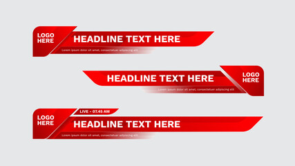 lower third template red color. Set of TV banners and bars for news and sport channels, streaming and broadcasting. Collection of lower third for video editing on transparent background. - obrazy, fototapety, plakaty