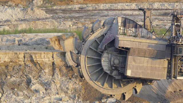 bucket wheel excavator in open-cast lignite surface mine