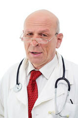 Doctor man in white coat Isolated on white background.