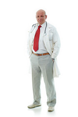 Doctor man in white coat Isolated on white background.