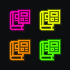 Book four color glowing neon vector icon