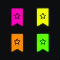 Bookmark four color glowing neon vector icon