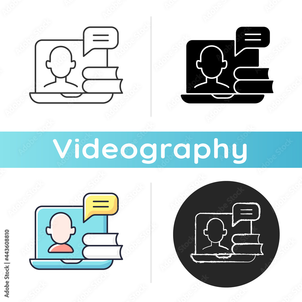 Poster webinars icon. online educational classes streaming on laptop. watching internet course. digital con