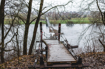 Wooden suspension bridge over the Desna river (Russia, Bryansk region, Seltso)