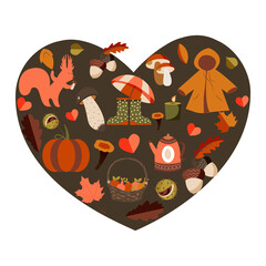 Autumn set with lettering. Cute elements collection, vector illustration in flat style

