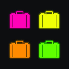 Briefcase four color glowing neon vector icon