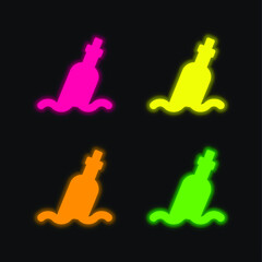 Bottle four color glowing neon vector icon