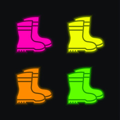 Boots four color glowing neon vector icon