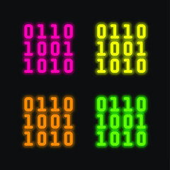 Binary four color glowing neon vector icon
