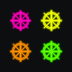 Boat Helm four color glowing neon vector icon