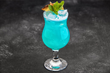 Cocktail Blue Lagoon without entourage on a dark background