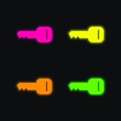 Black Key Horizontal Shape four color glowing neon vector icon