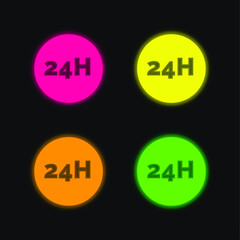 24 Hours four color glowing neon vector icon