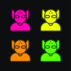 Alien four color glowing neon vector icon