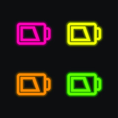 Battery Outline With Charge four color glowing neon vector icon