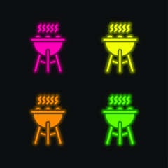 BBQ Grill four color glowing neon vector icon
