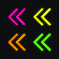 Backward four color glowing neon vector icon