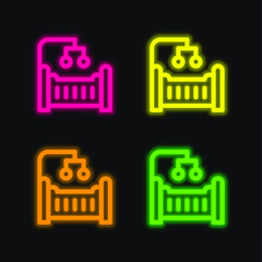 Baby Crib four color glowing neon vector icon
