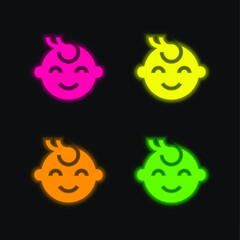 Baby Boy four color glowing neon vector icon