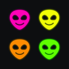 Alien four color glowing neon vector icon