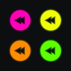 Backward four color glowing neon vector icon