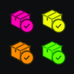 Approval four color glowing neon vector icon