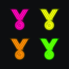 Award four color glowing neon vector icon