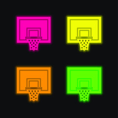 Basketball four color glowing neon vector icon