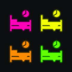 Bedtime four color glowing neon vector icon