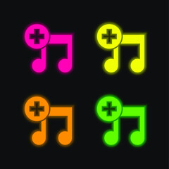 Add A Song Interface Symbol four color glowing neon vector icon