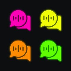 Audio Message four color glowing neon vector icon