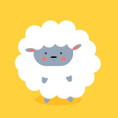 Сute lamb on yellow background. vector illustration.