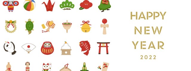 お正月　縁起物　バナー　手描きイラスト