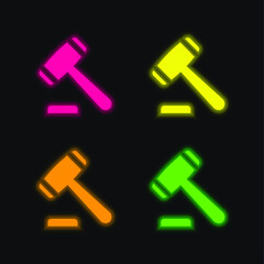 Auction four color glowing neon vector icon