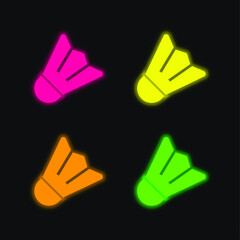 Badminton four color glowing neon vector icon