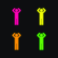 Basic Figure With Arms Up four color glowing neon vector icon
