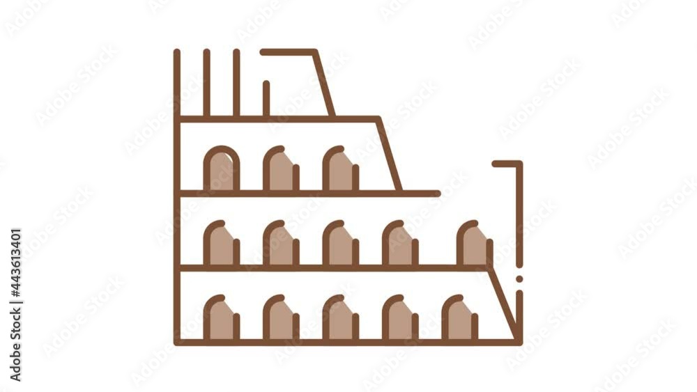 Poster coliseum building icon animation. color coliseum building animated icon on white background