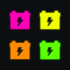 Battery four color glowing neon vector icon