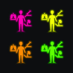 Anatomy four color glowing neon vector icon