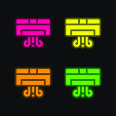 Air Conditioner four color glowing neon vector icon