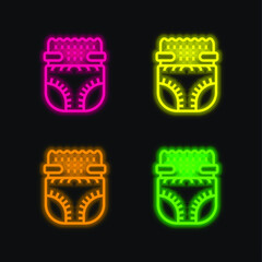 Baby Diaper four color glowing neon vector icon