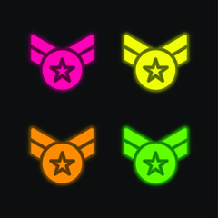 Badge four color glowing neon vector icon