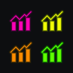 Bars Chart four color glowing neon vector icon