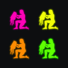 Naklejka premium Aquarius Water Carrier Sign Silhouette four color glowing neon vector icon
