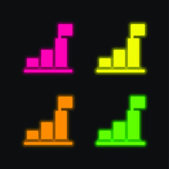 Bar Chart four color glowing neon vector icon