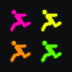 Athlete Running four color glowing neon vector icon