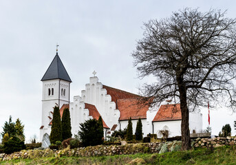 Danish Church with flag pole and Flag.