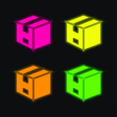 Box four color glowing neon vector icon